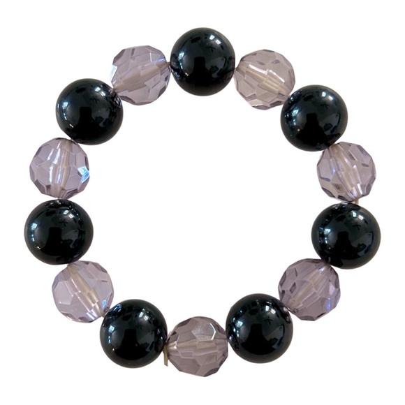 Black & Light Purple Beaded Stretch Bracelet - Picture 1 of 5